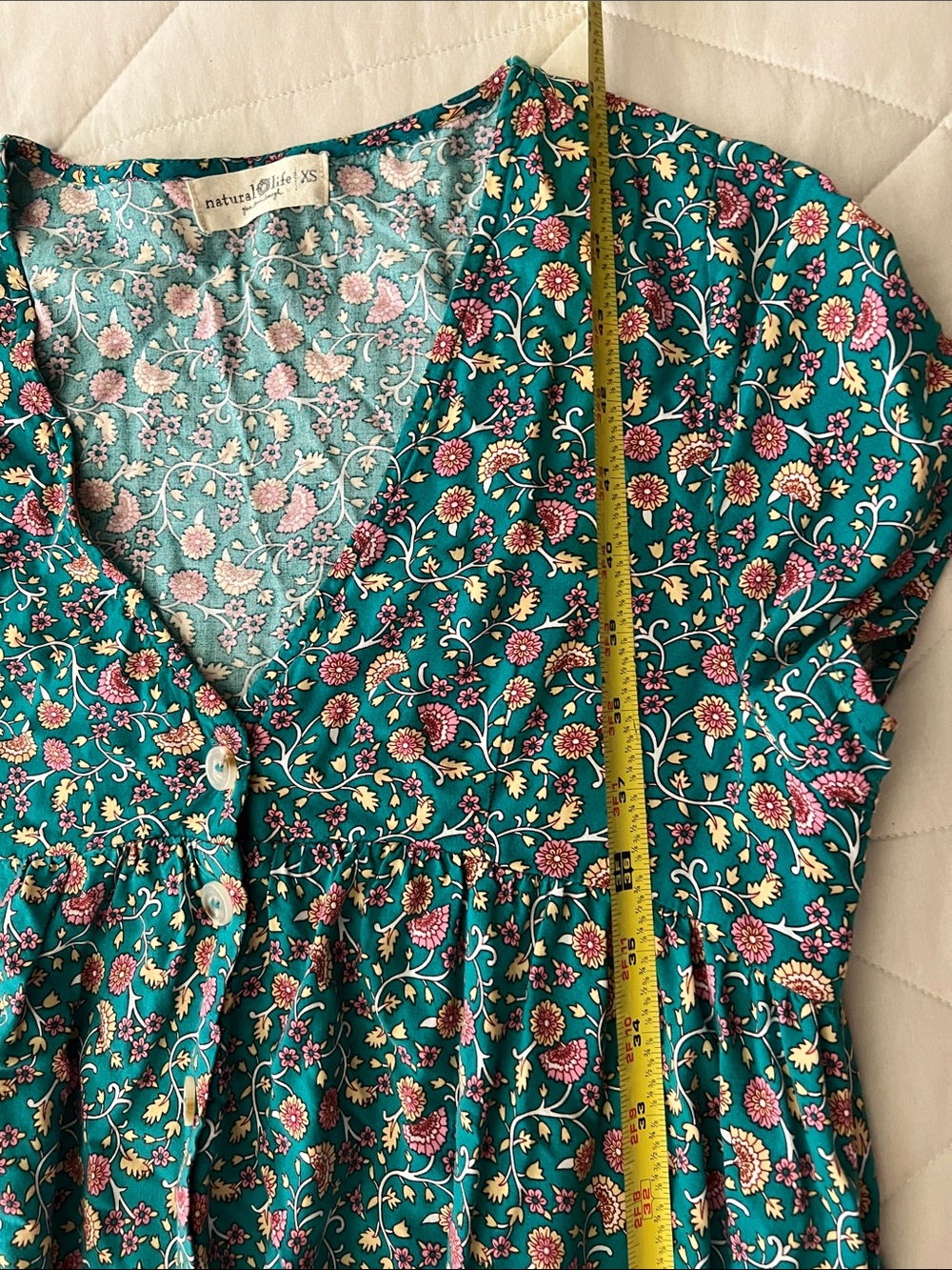 Natural Life Avery Midi Dress Floral Boho V-neck Pockets Turquoise Orange XS - Picture 10 of 15
